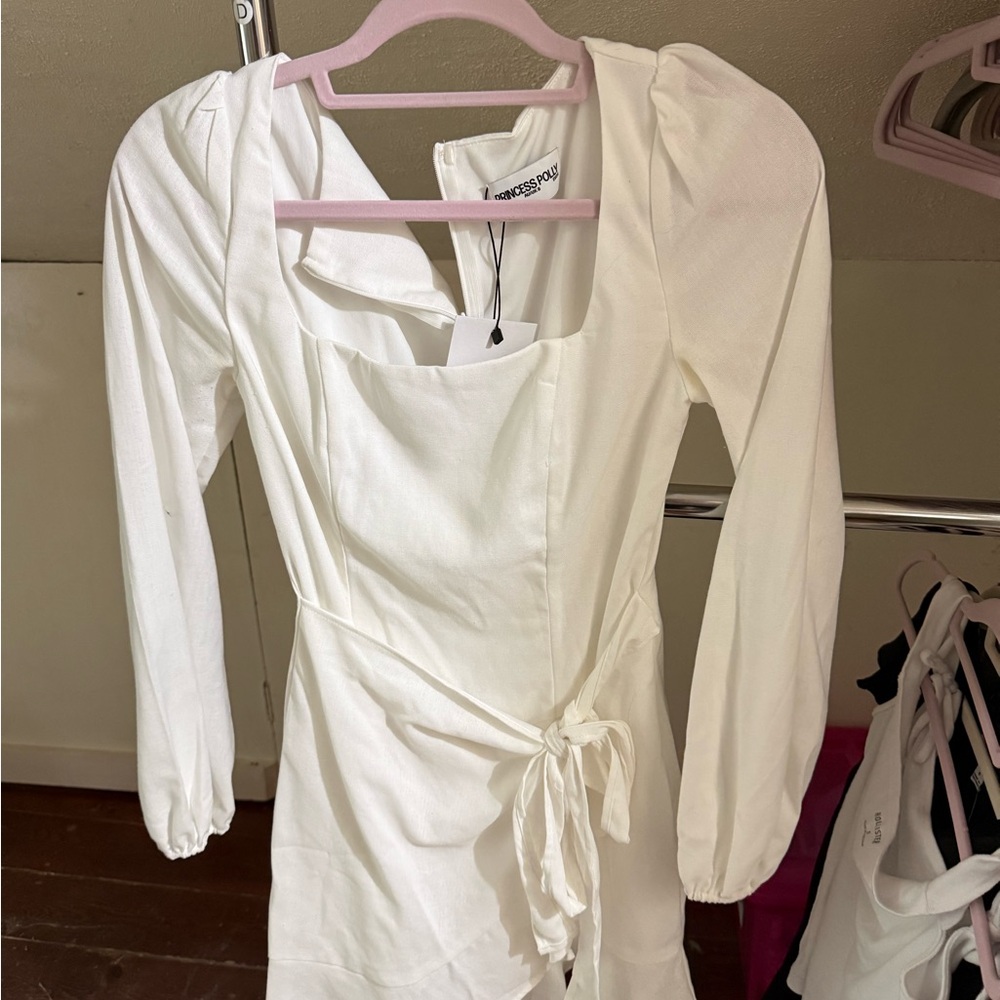 Princess Polly White Long-Sleeve Wrap Mini Dress